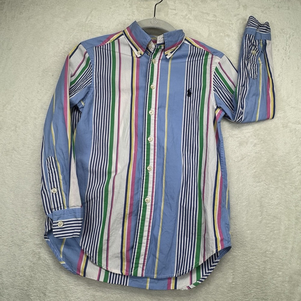 Ralph Lauren Kids Button Down Shirt Boys 8 Multicolor Striped Pony Logo